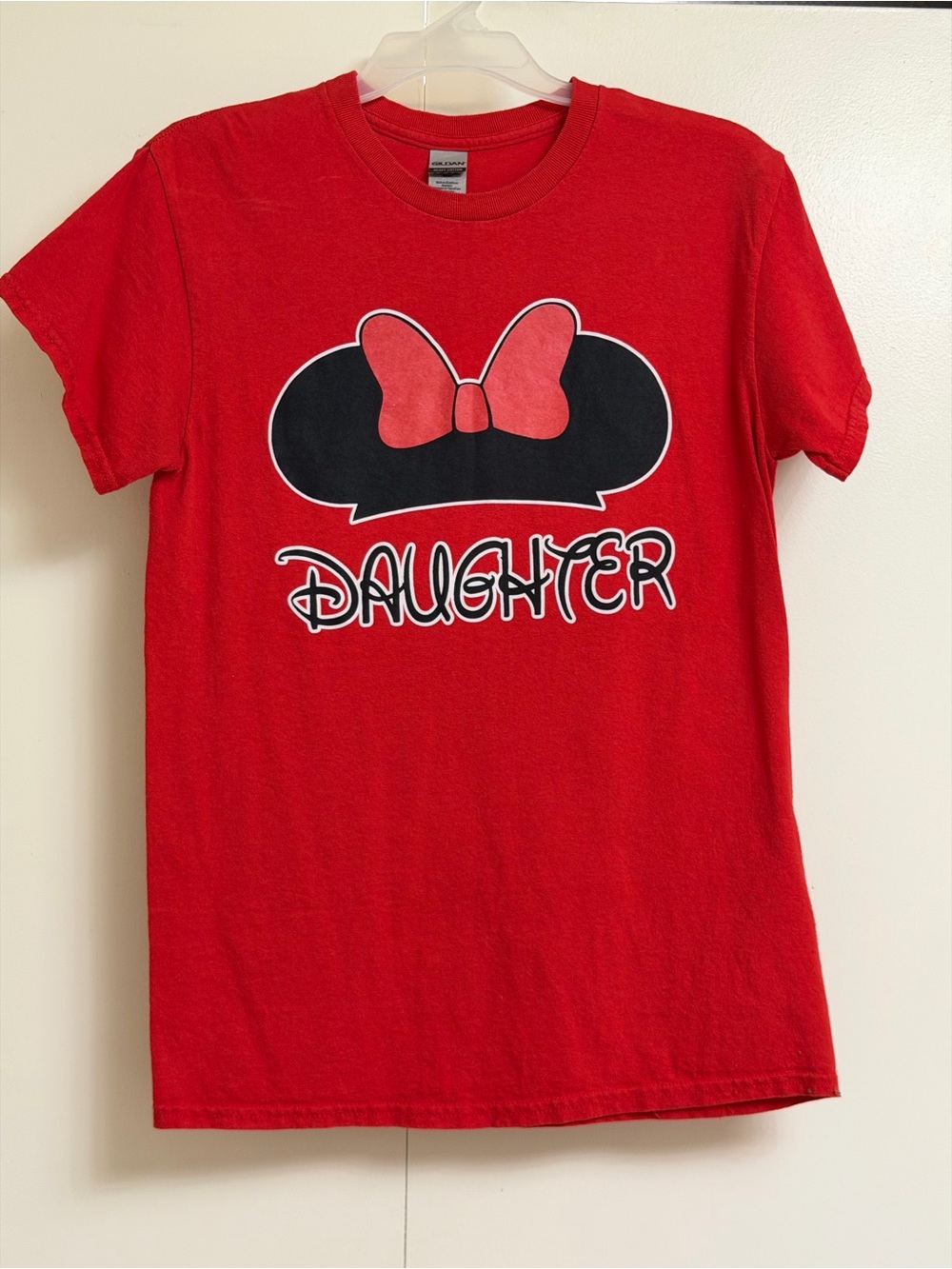 Disney Red 'Daughter' Graphic Short Sleeve Tee with Bow Accent